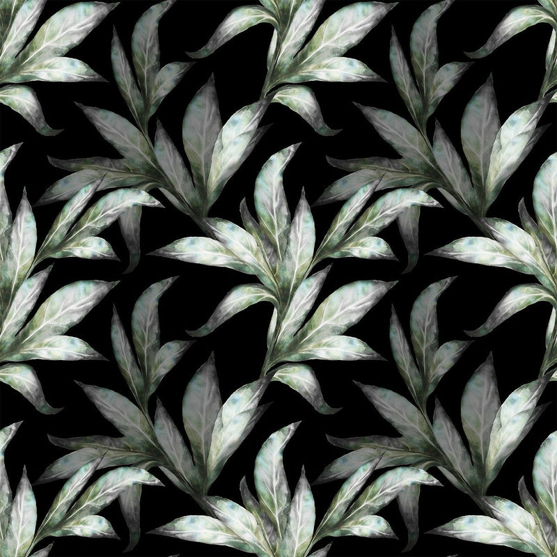 Fashionable Dark Wallpaper with Green Leaves Tasteful