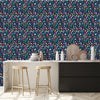 Contemporary Dark Blue Wallpaper with Flowers Chic
