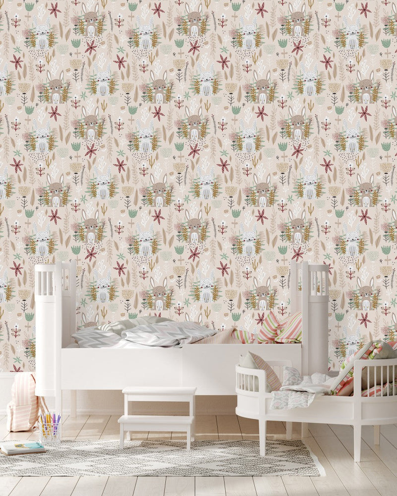 Hares on the Meadow Wallpaper