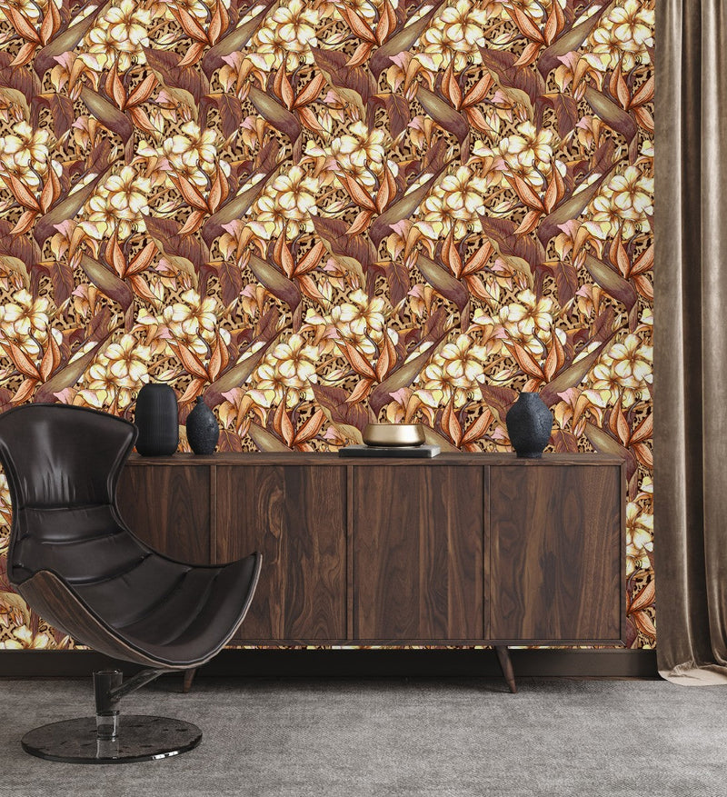 Leopard Wallpaper with Flowers