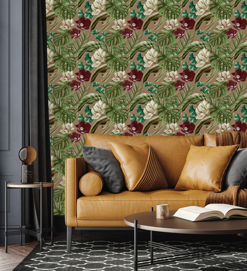 Monstera on Brown Wallpaper