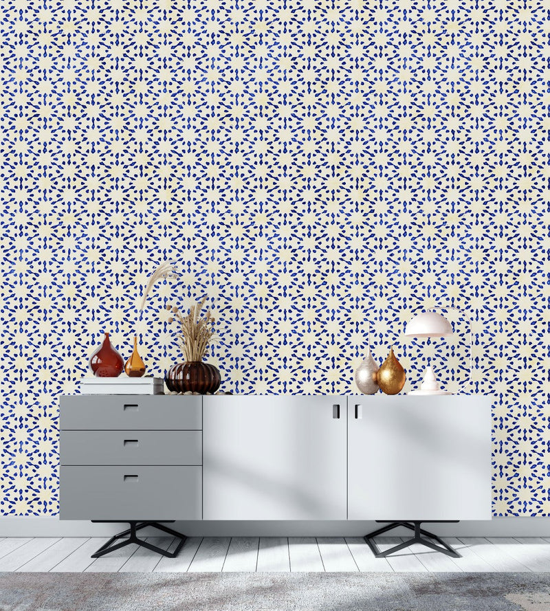 Contemporary Dark Blue Pattern Wallpaper
