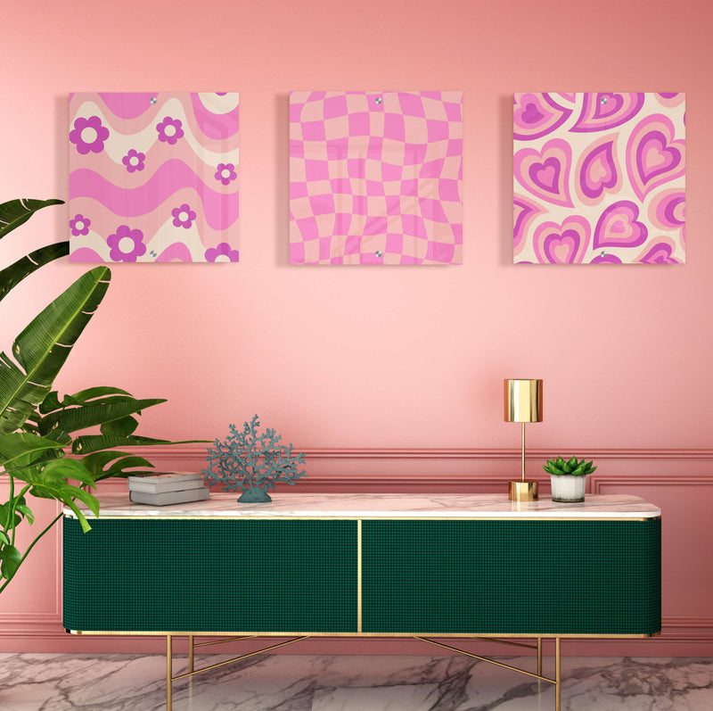 Pink Design Set of 3 Acrylic Art Prints Wall Art