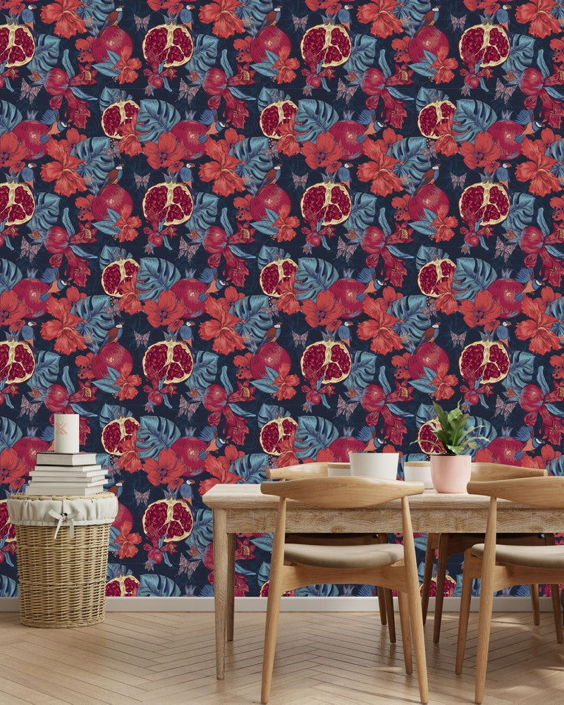 Monstera and Pomegranat Wallpaper