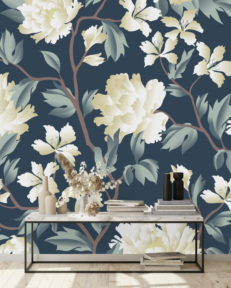 White Floral Tree Wallpaper