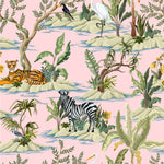 Pink Wallpaper with Wild Animals