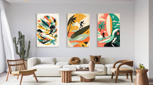 Surfing Style Set of 3 Prints Modern Wall Art Modern Artwork