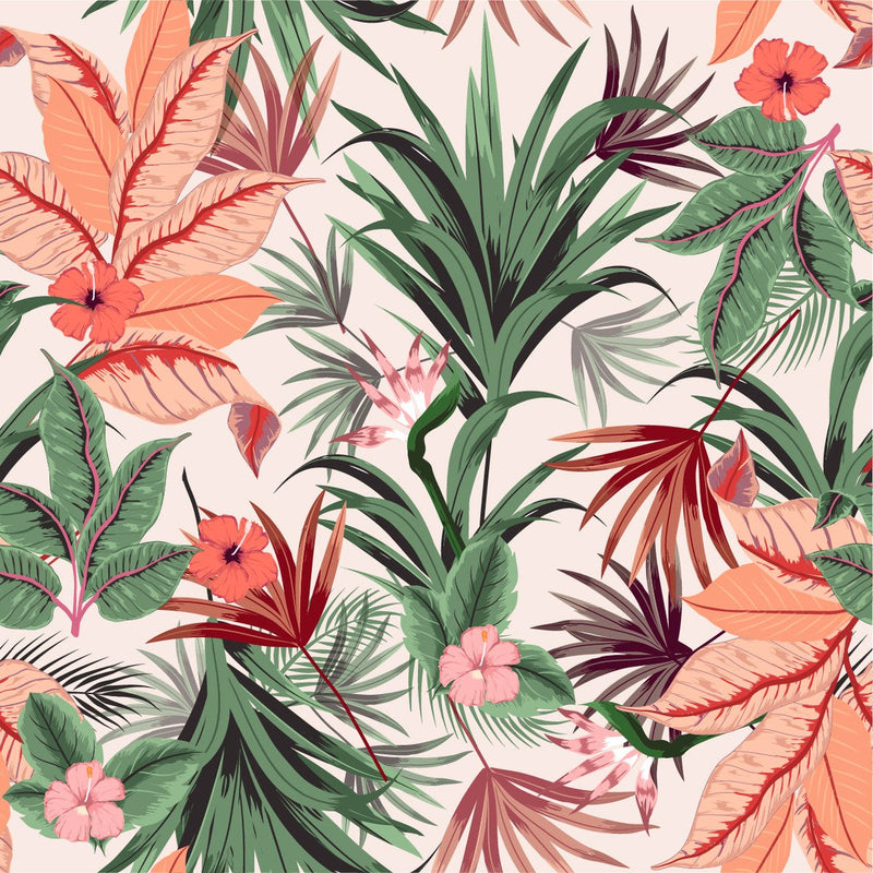 Modish Exotic Flowers and Leaves Wallpaper