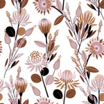 White Wallpaper with Light Pink Flowers