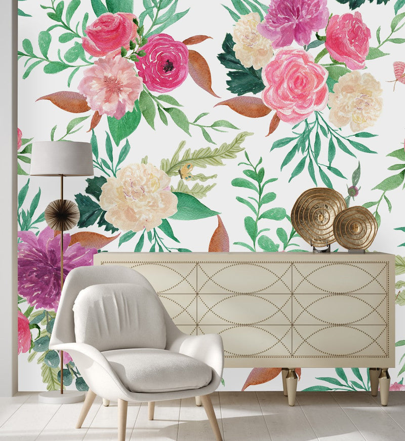 Modish Modern Multicolored Flowers Wallpaper