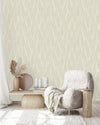 Beige Wallpaper with Leaves Pattern