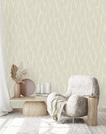 Beige Wallpaper with Leaves Pattern