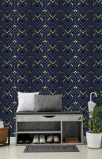 Dark Blue and Gold Design Wallpaper