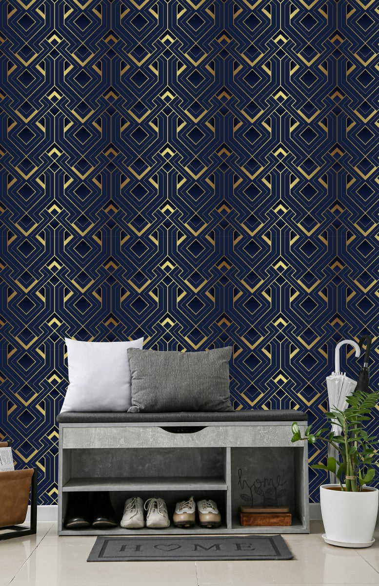 Dark Blue and Gold Design Wallpaper
