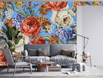 Brightly Blue Floral Wallpaper