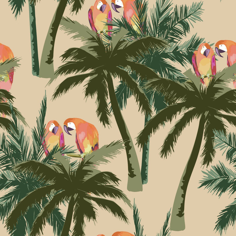 Parrots on Palms Wallpaper