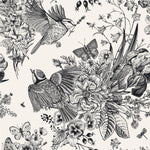Black and White Floral Wallpaper with Birds
