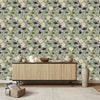 Grey Wallpaper with Flowers and Birds