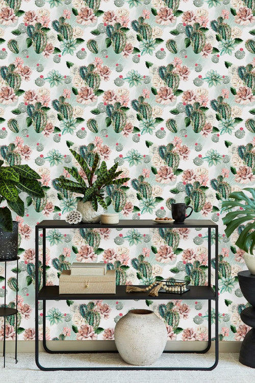 Roses with Cactus Wallpaper