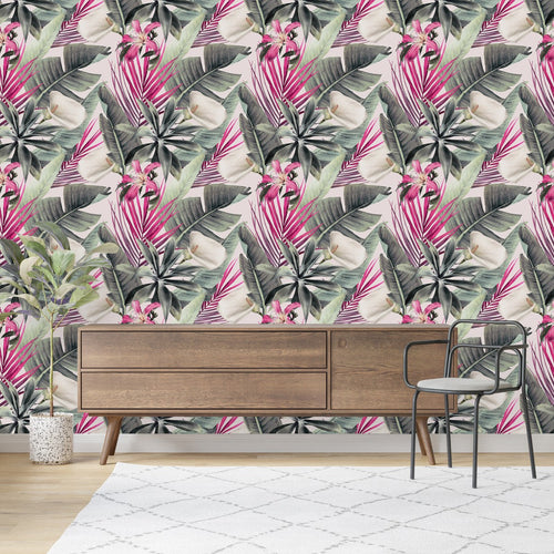 Pink Exotic Leaves Wallpaper