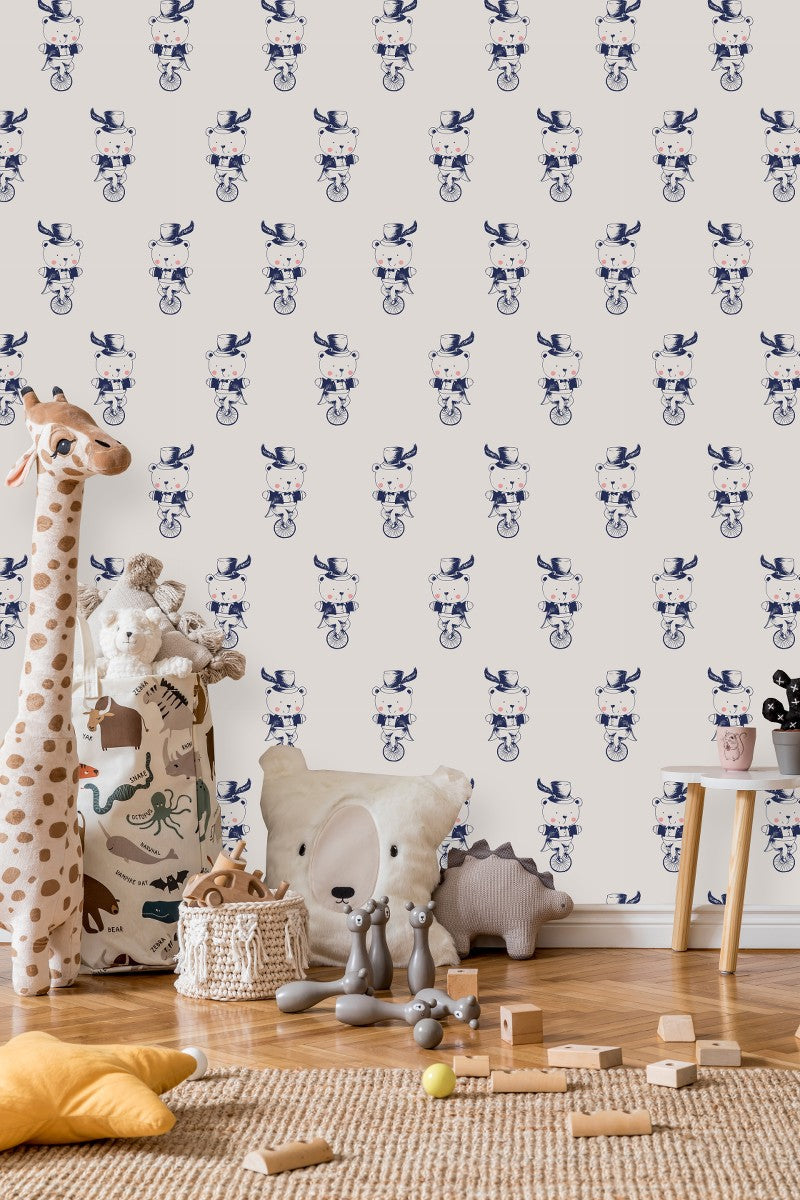 White Wallpaper with Bears