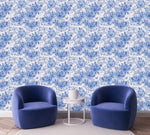 Blue Floral Wallpaper with Butterflies