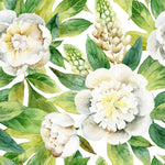 Green Leaves with White Flowers Wallpaper