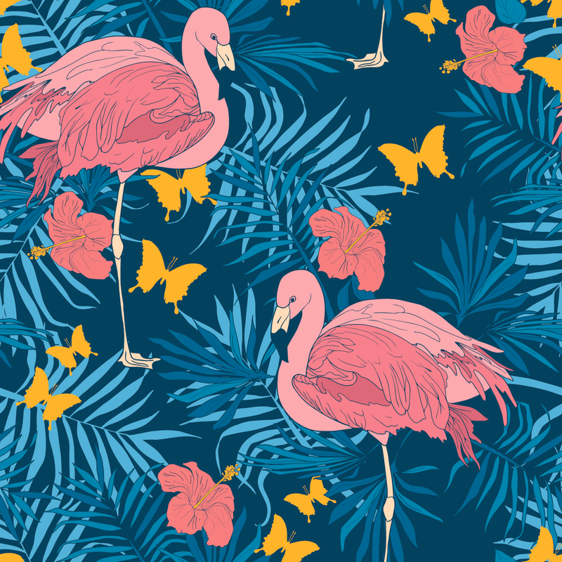 Pink Flamingos on Blue Wallpaper