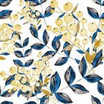 Blue Leaves and Gold Berries Wallpaper