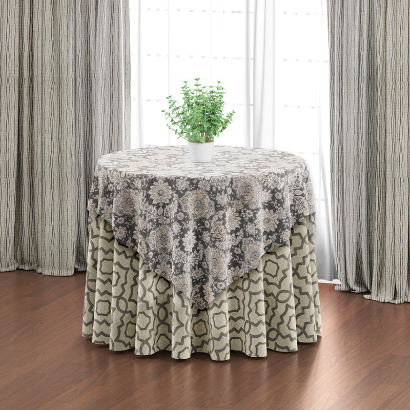 Round Tablecloth in Talbot Metal Gray Lattice Medallion