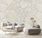Beige Large Peonies Wallpaper