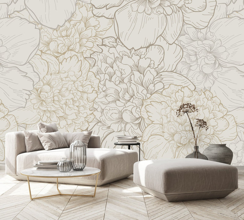 Beige Large Peonies Wallpaper