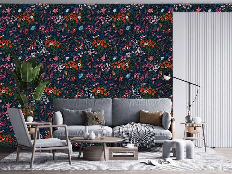 Contemporary Flowers and Bugs Wallpaper Vogue