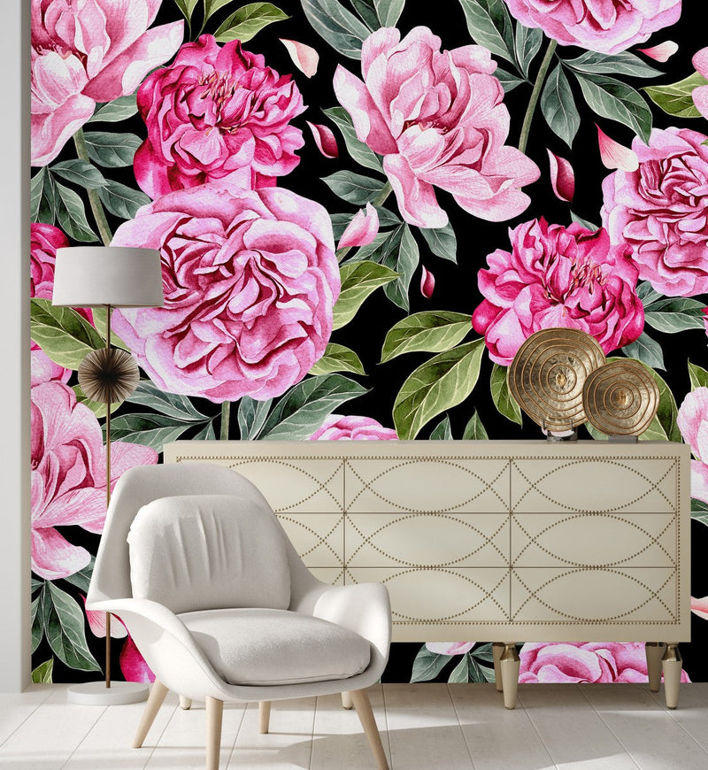 Elegant Brightly Pink Peonies Wallpaper