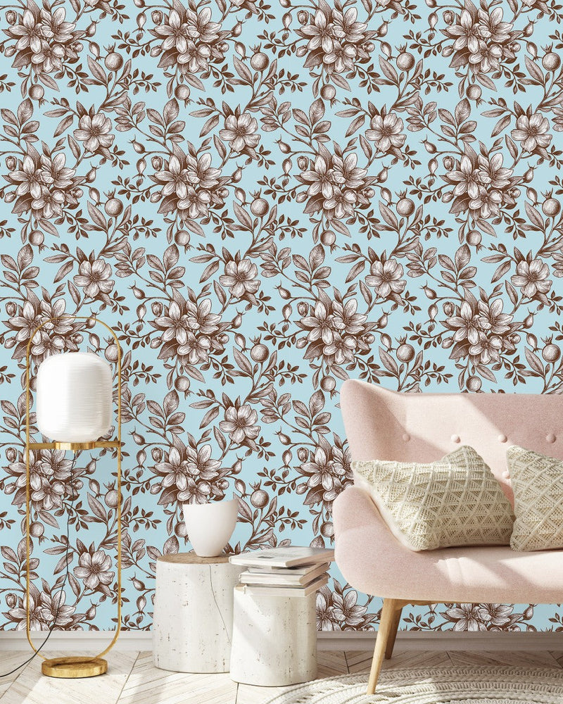 Stylish Blue Floral Wallpaper Chic High-Quality