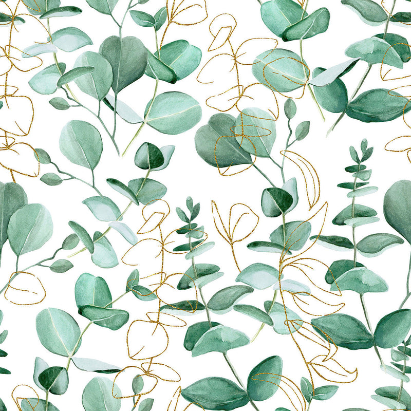 Green Leaves and Gold Contours Wallpaper