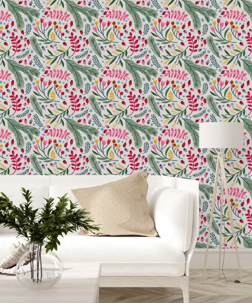 Elegant Berries and Leaves Wallpaper Tasteful