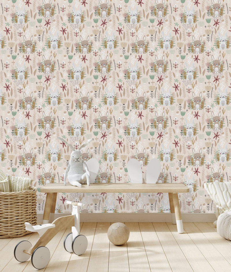 Hares on the Meadow Wallpaper