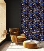 Dark Blue Flowers on Dark Background Wallpaper