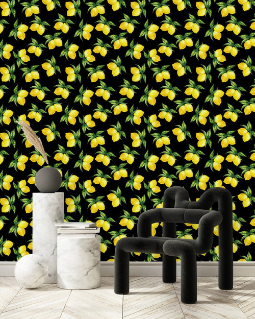 Contemporary Black Wallpaper with Lemons Vogue