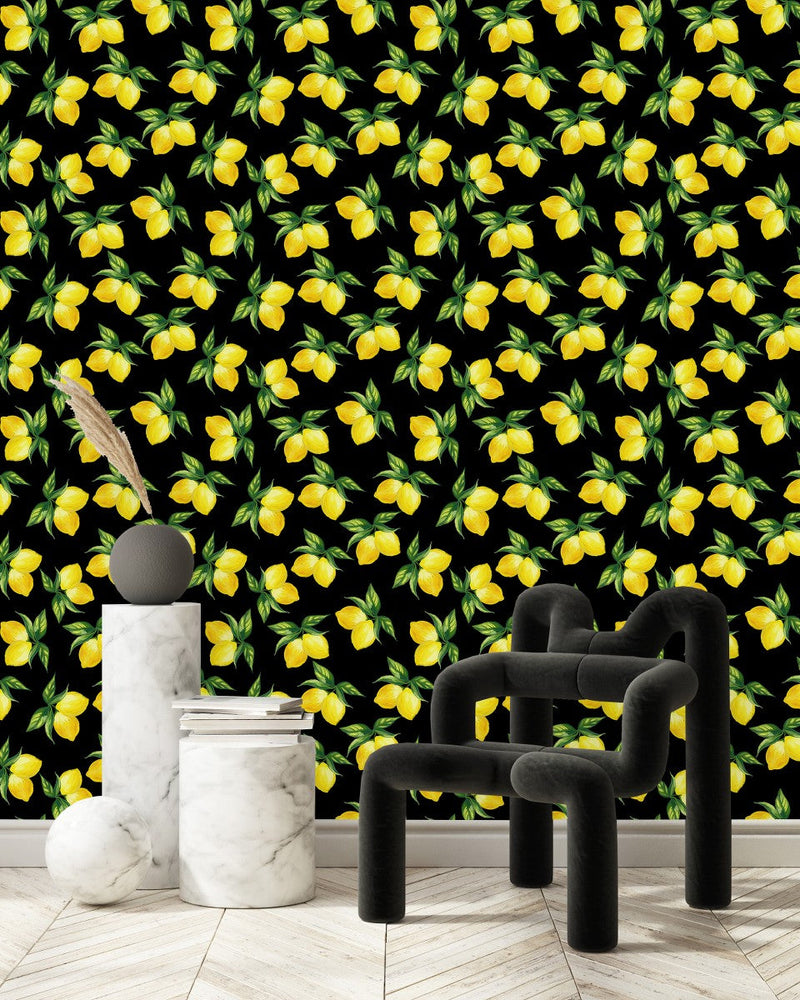 Contemporary Black Wallpaper with Lemons Vogue