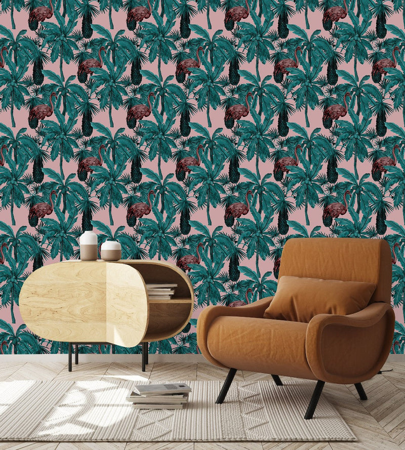 Pink Wallpaper with Palms