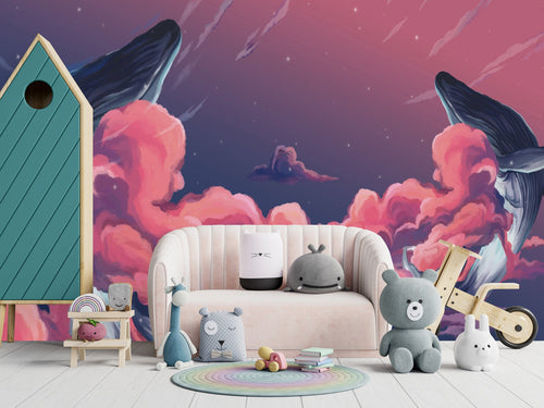 Whales between Pink Clouds Wallpaper