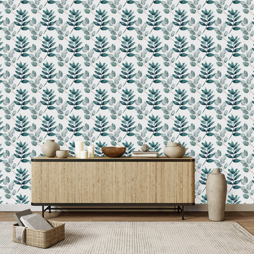 Voguish Dark Green Leaves Wallpaper Smart