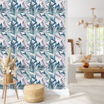 Blue and Pink Palm Leaves Wallpaper