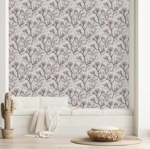 Fashionable Grey Floral Wallpaper