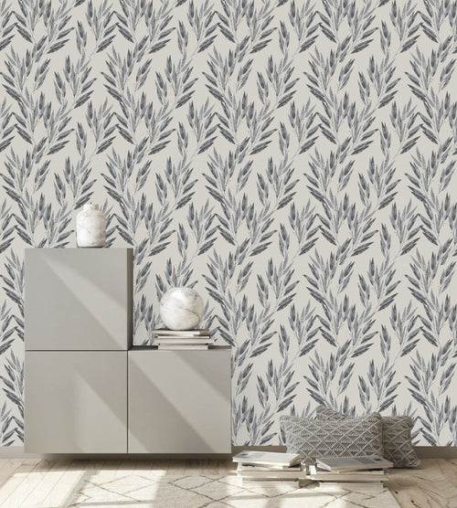 Contemporary Grey Leaves Wallpaper Fashionable High-Quality