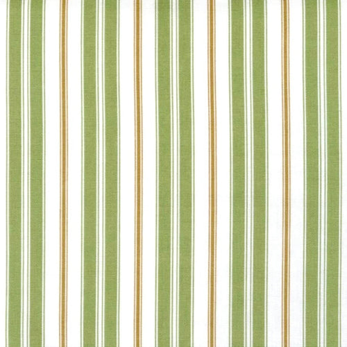 Gathered Bedskirt in Newbury Aloe Green Stripe- Green, Brown, White