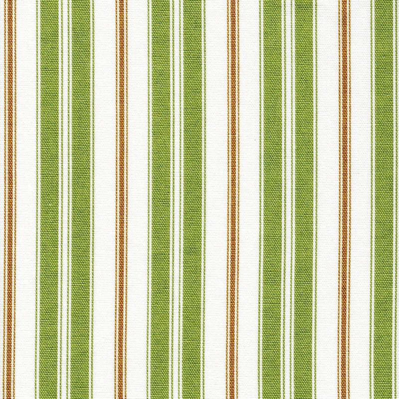 Gathered Bedskirt in Newbury Aloe Green Stripe- Green, Brown, White