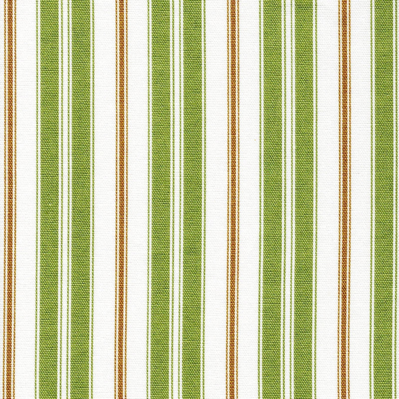 Gathered Bedskirt in Newbury Aloe Green Stripe- Green, Brown, White